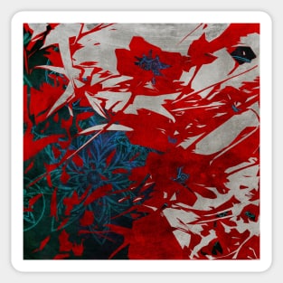 Red Blue and Gray Abstract Flower Collage Sticker